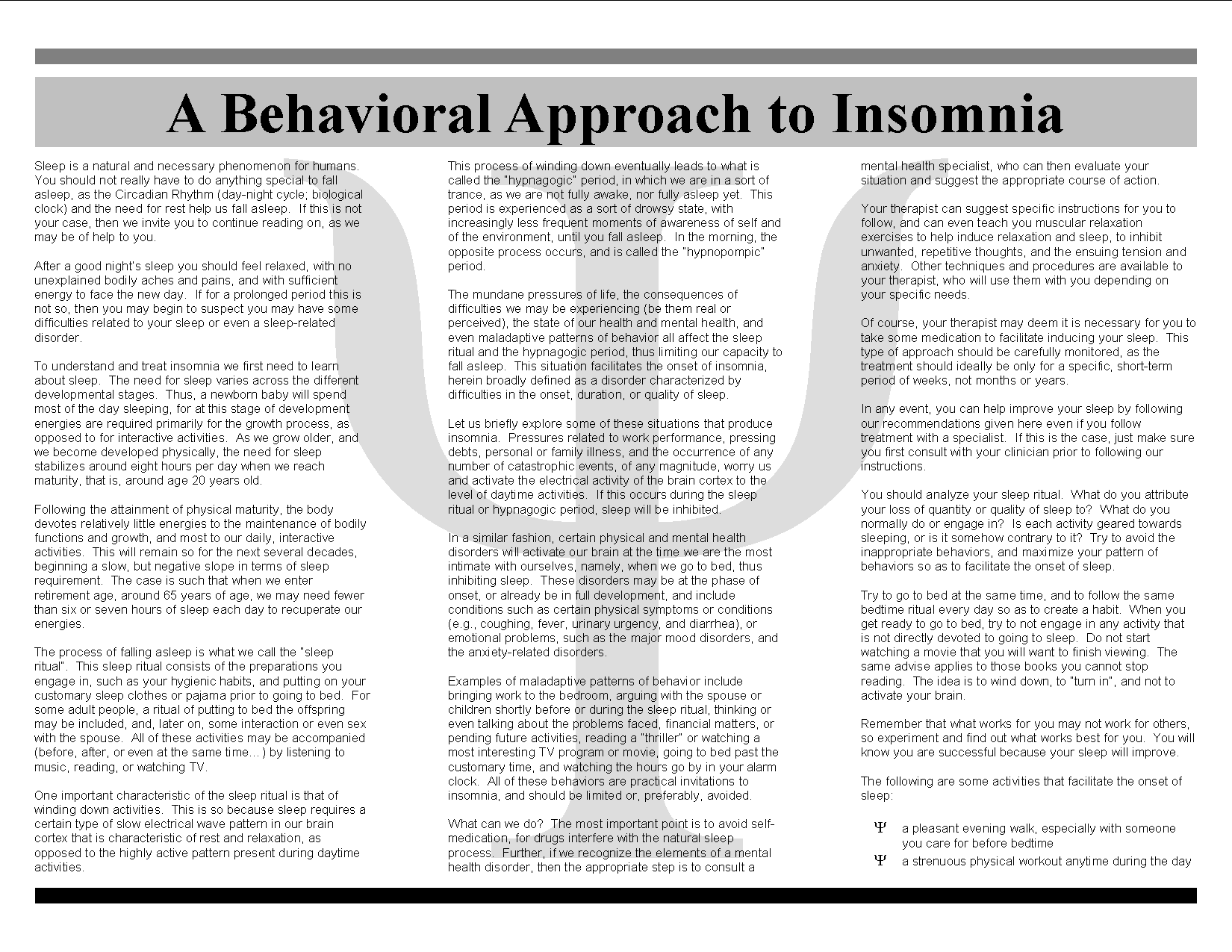 A Behavioral Approach to Insomnia, P. 2